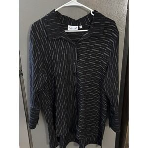 Habitat Black Gray Woven Asymmetrical Hem Women's Large Textured Tunic Shirt